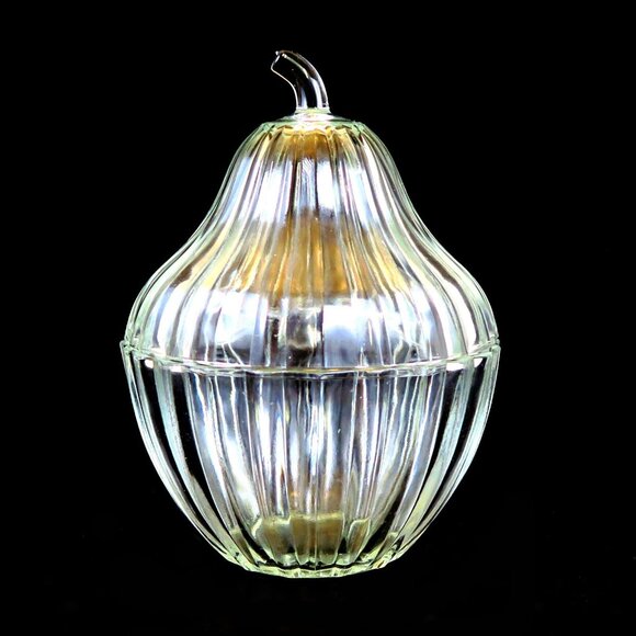 Glass Pear-Shaped Covered Bowl or Candy Dish - Vintage Ribbed Design 7.5” Tall - Picture 1 of 5
